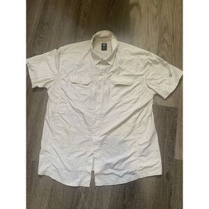 KUHL Fishing Shirt Men Size L Ivory Shortsleeve Cargo Safari Vented Top